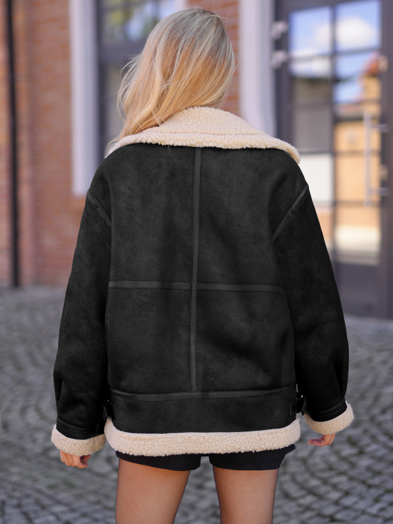 Sieviešu ādas jaka melni-smilšu OZONEE JS/61M8502/392B