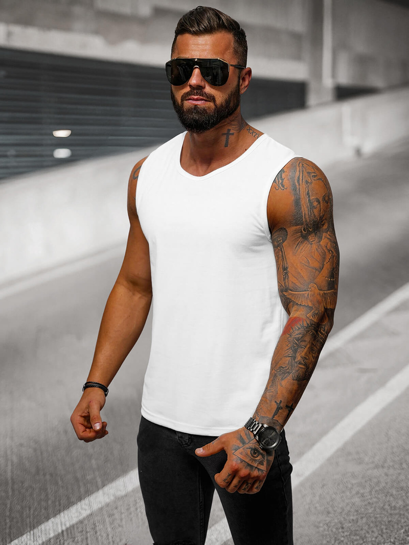 Vīriešu T-krekls bez piedurknēm balts OZONEE JS/99001Z