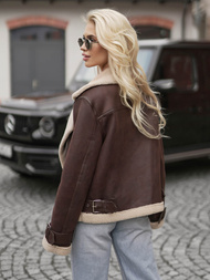 Sieviešu ādas jaka šokolāde OZONEE JS/61M8501/158Z