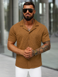 Vīriešu krekls ar īsām piedurknēm brūna OZONEE O/B2256