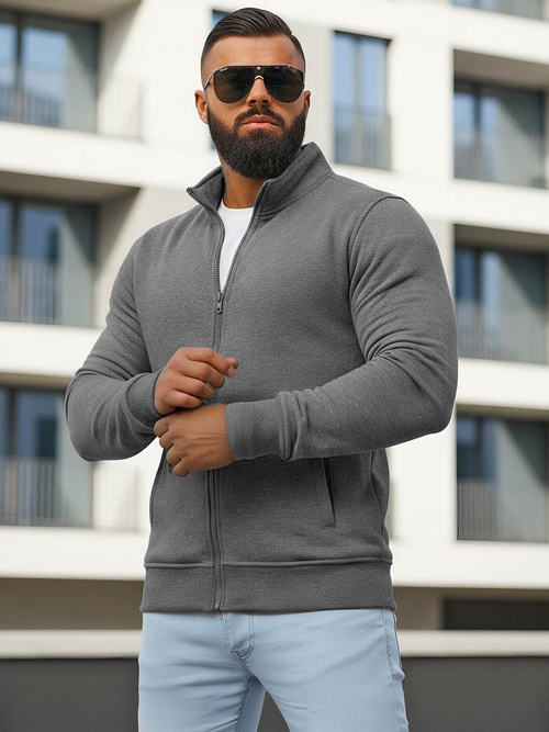 Vīriešu džemperis ar rāvējslēdzēju tumši pelēks OZONEE JS/2002Z