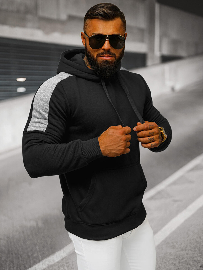 Vīriešu džemperis ar kapuci melna OZONEE JS/8B1311/3