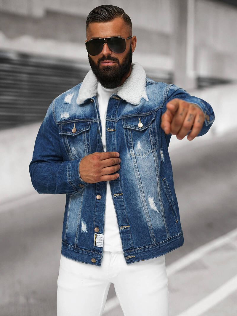 Vīriešu džinsu jaka šerpa debesu zila OZONEE NB/MJ502BZ