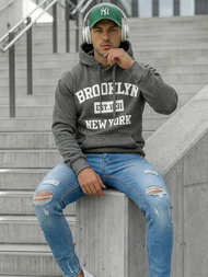 Vīriešu džemperis ar kapuci grafīta OZONEE JS/8B1767/5Z