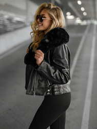 Sieviešu ādas jaka melna OZONEE JS/61M8508/392A