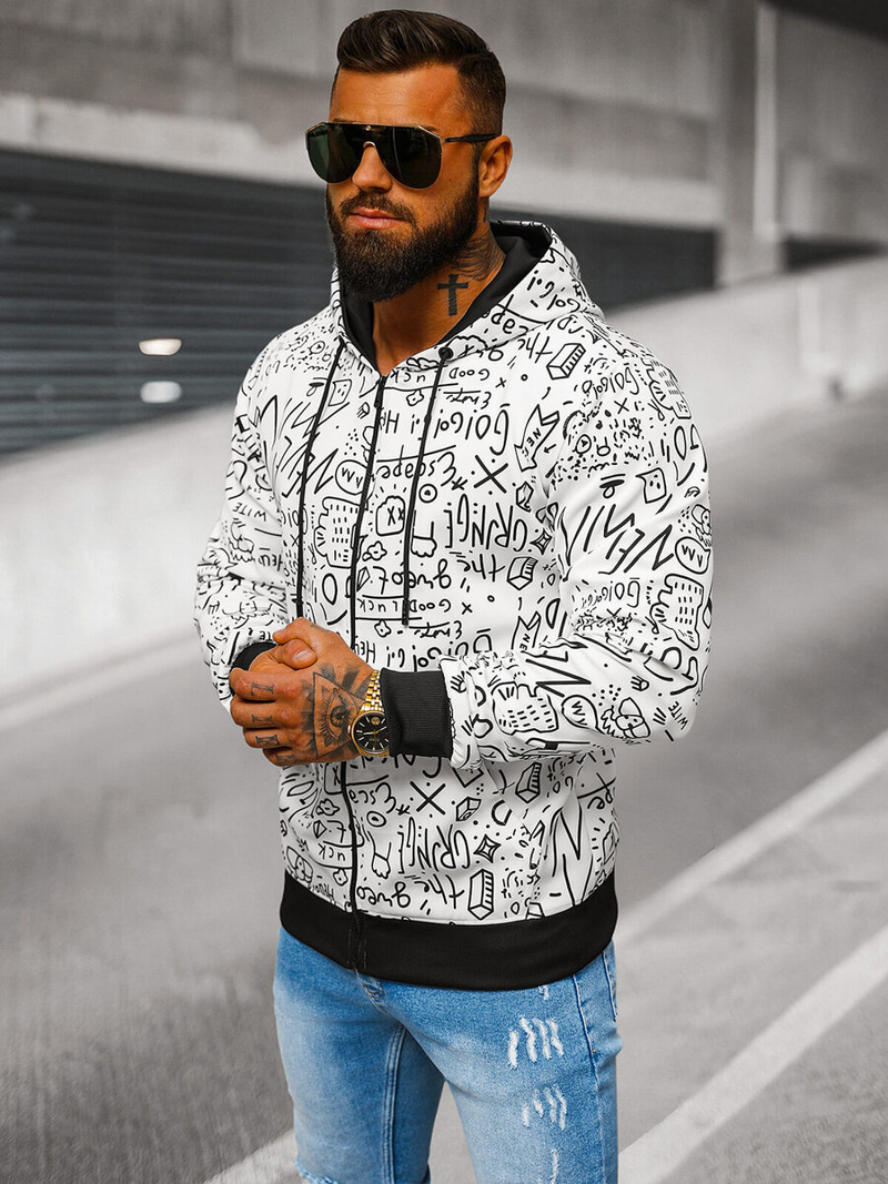 Vīriešu džemperis ar kapuci balta OZONEE JS/8B1182/1