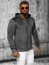 Vīriešu velūra džemperis ar kapuci grafīta OZONEE JS/8B1168/6