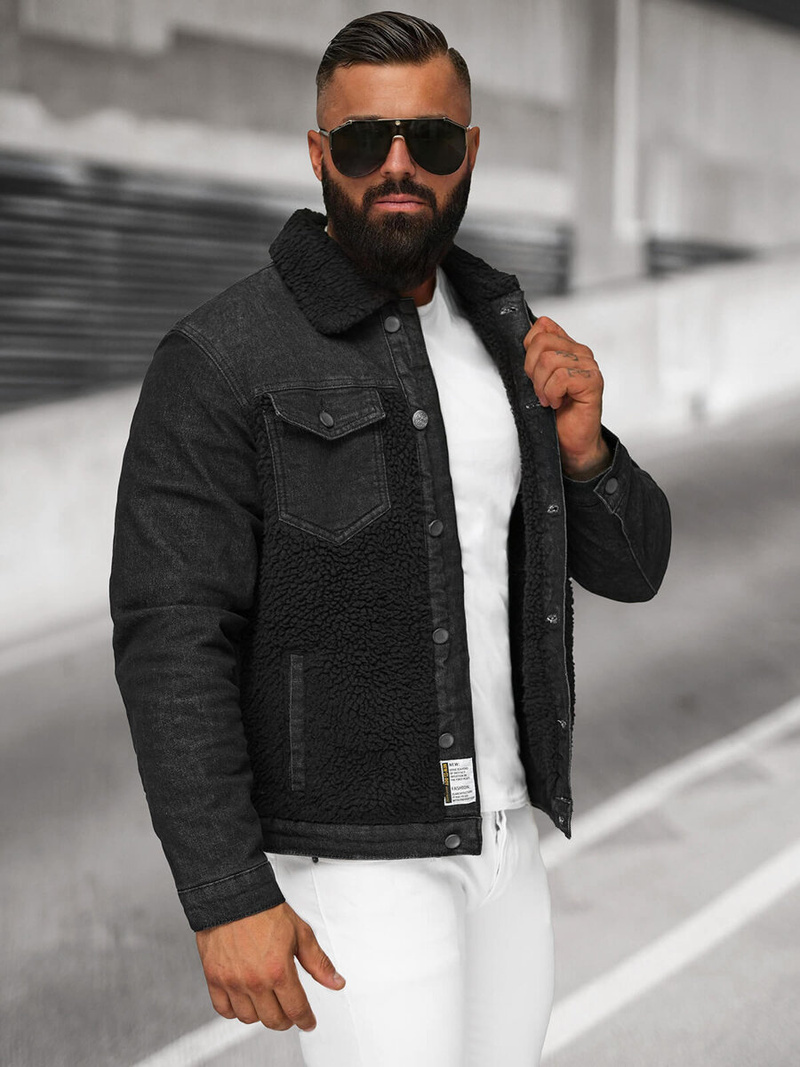 Vīriešu džinsu jaka šerpa melna OZONEE NB/MJ533NZ