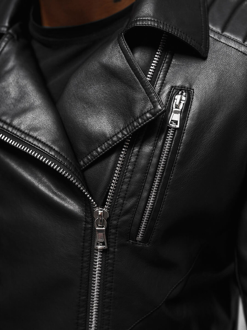 Vīriešu ādas virsjaka melna OZONEE JS/11Z8056