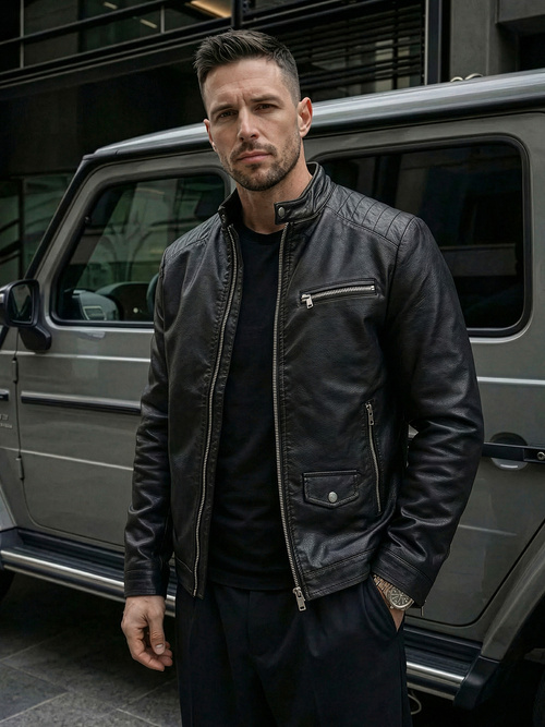 Vīriešu ādas virsjaka melna OZONEE JS/11Z8021