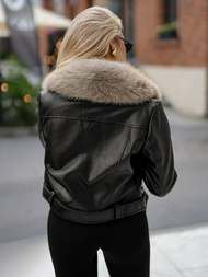 Sieviešu ādas jaka melni-smilšu OZONEE JS/61M8511/392B