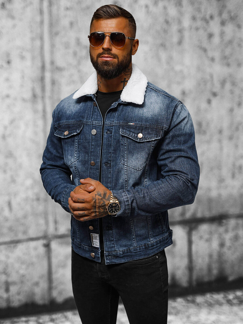 Vīriešu džinsu jaka šerpa zila OZONEE NB/MJ516BSZ