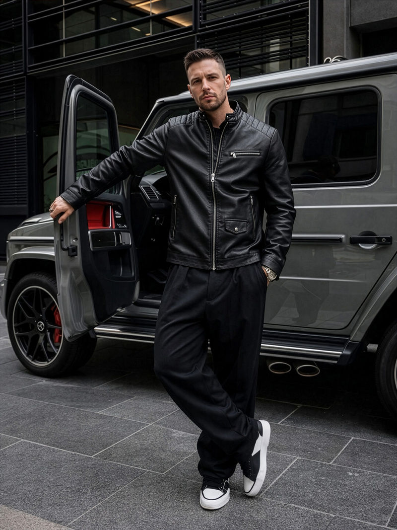 Vīriešu ādas virsjaka melna OZONEE JS/11Z8021