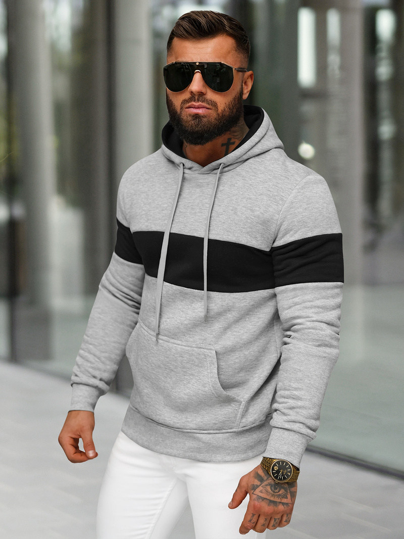 Vīriešu džemperis ar kapuci pelēka OZONEE JS/8B1316/2