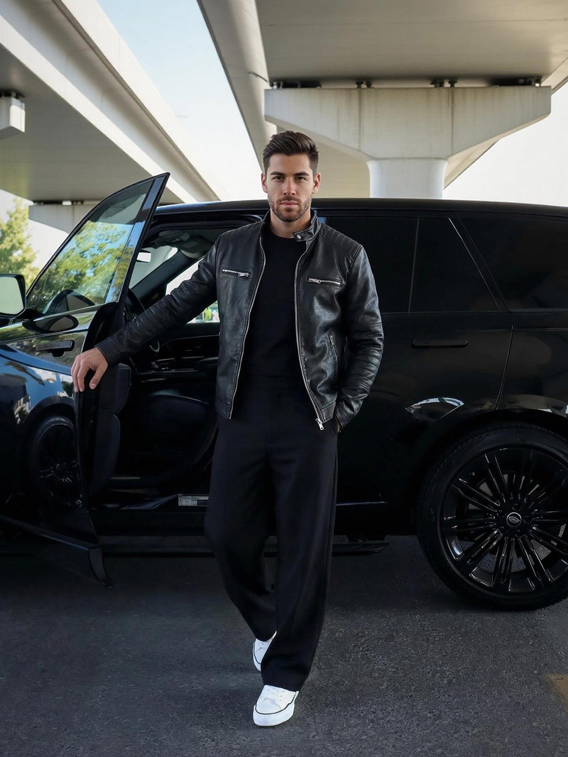 Vīriešu ādas virsjaka melna OZONEE JS/11Z8066