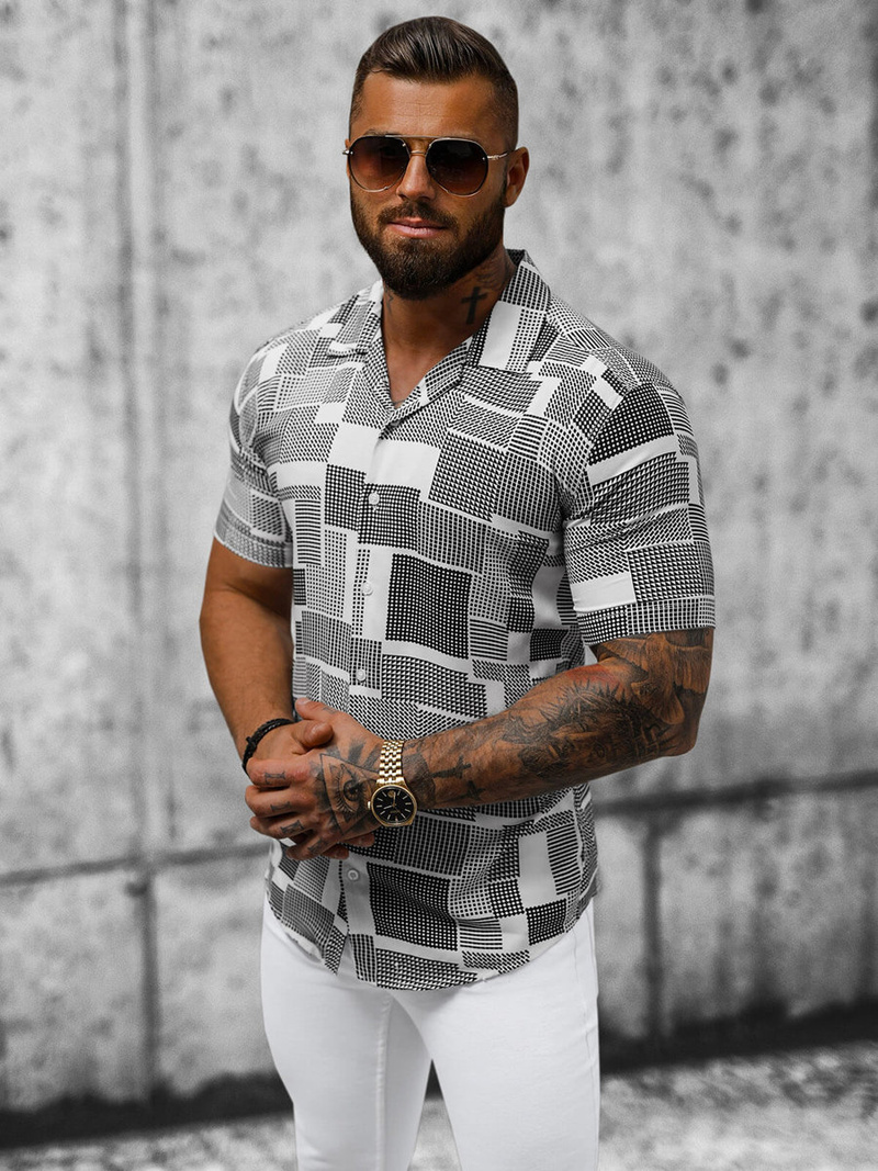 Vīriešu krekls ar īsām piedurknēm pelēka OZONEE E/1400/123