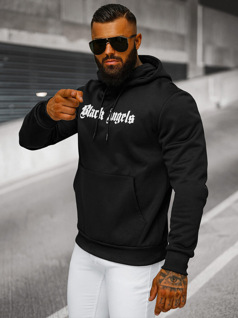 Vīriešu džemperis ar kapuci melna OZONEE JS/27B6509/3