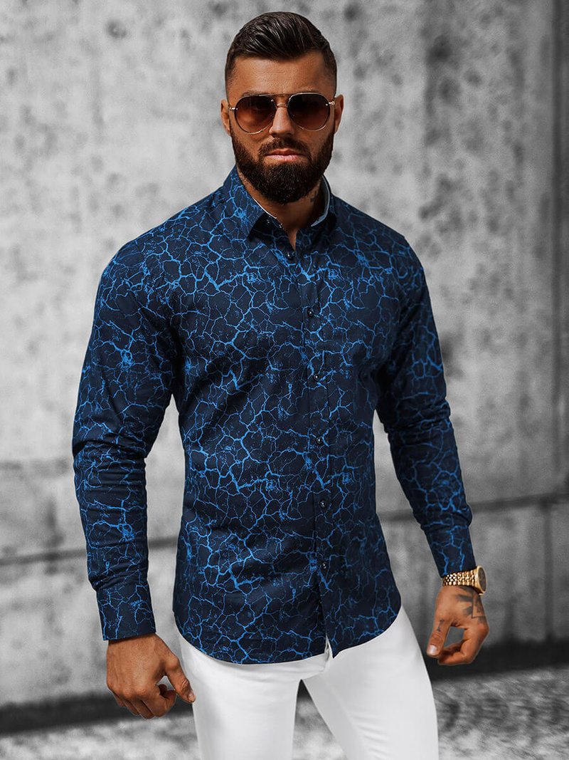 Vīriešu krekls debesu tumši zila OZONEE O/V02