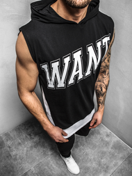 Vīriešu T-krekls ar kapuci melns OZONEE B/60042Z