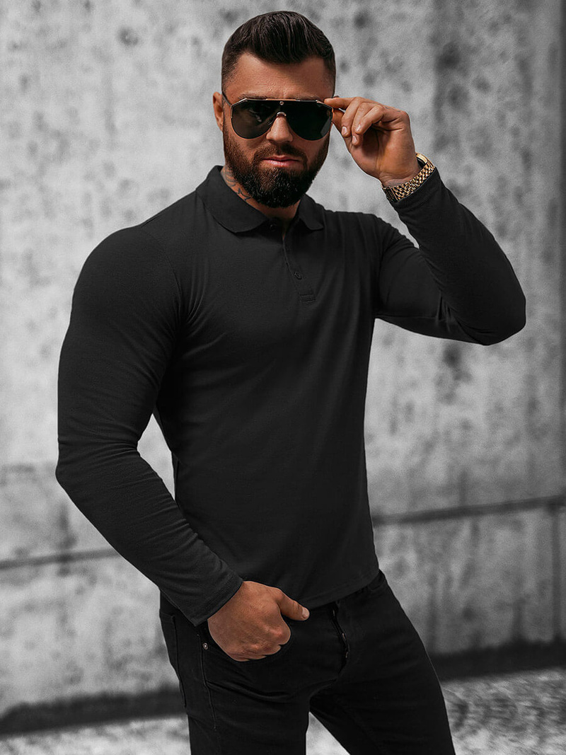 Vīriešu t-krekls ar garām piedurknēm melns OZONEE O/B263