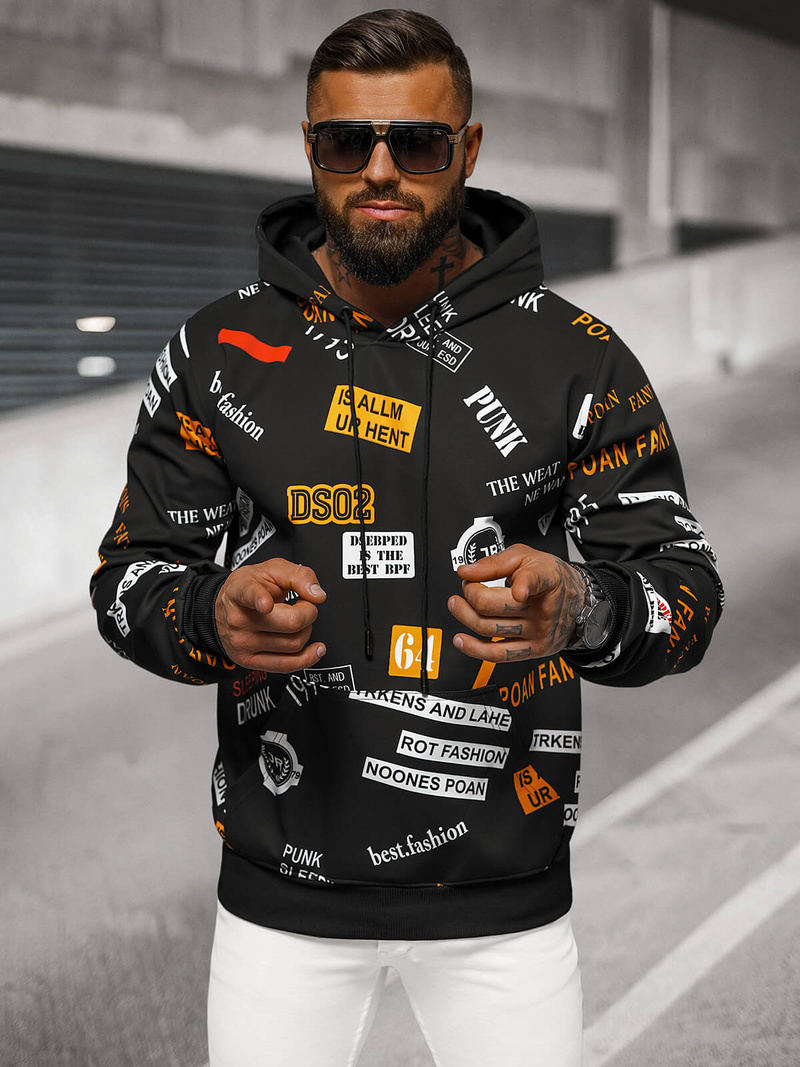 Vīriešu džemperis ar kapuci melns OZONEE JS/8B1250/3