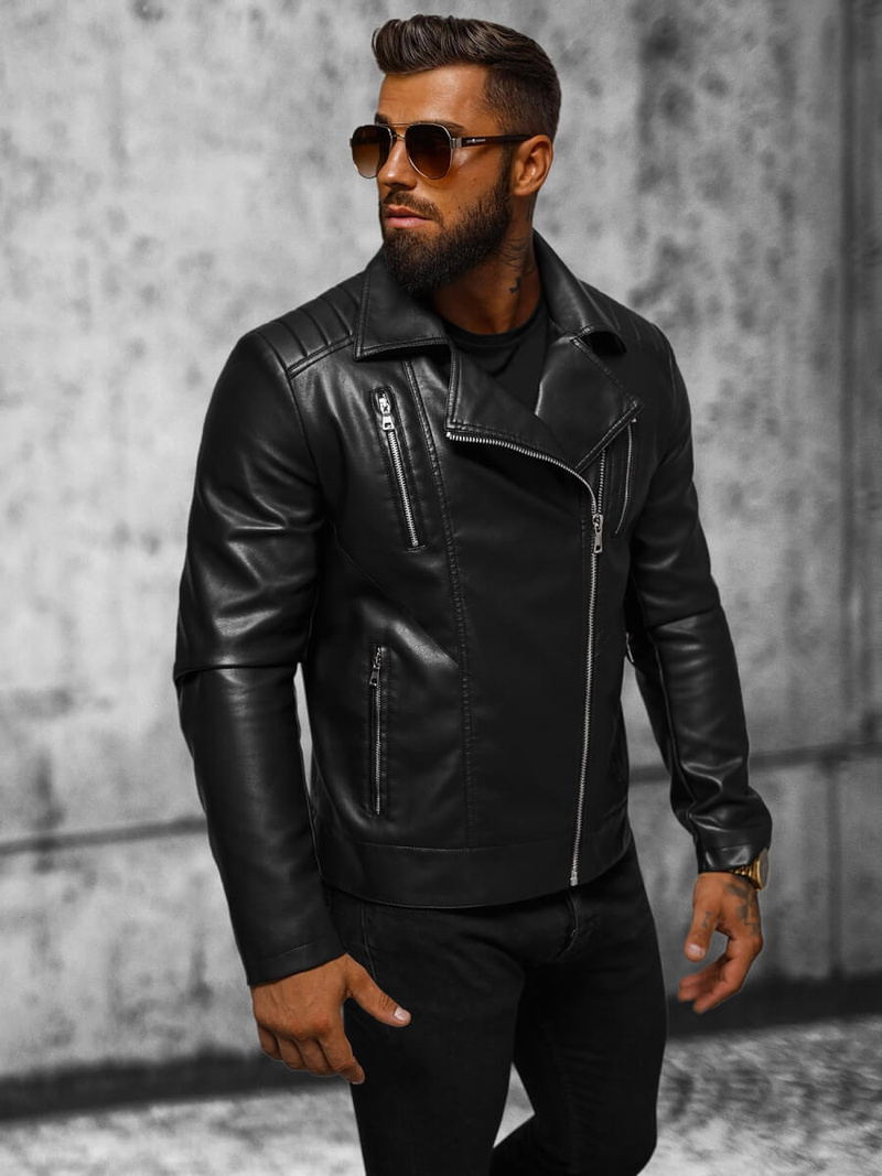 Vīriešu ādas virsjaka melna OZONEE JS/11Z8056