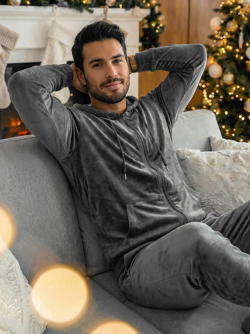 Vīriešu velūra treniņtērpa grafīta OZONEE JS/8C1169/6Z