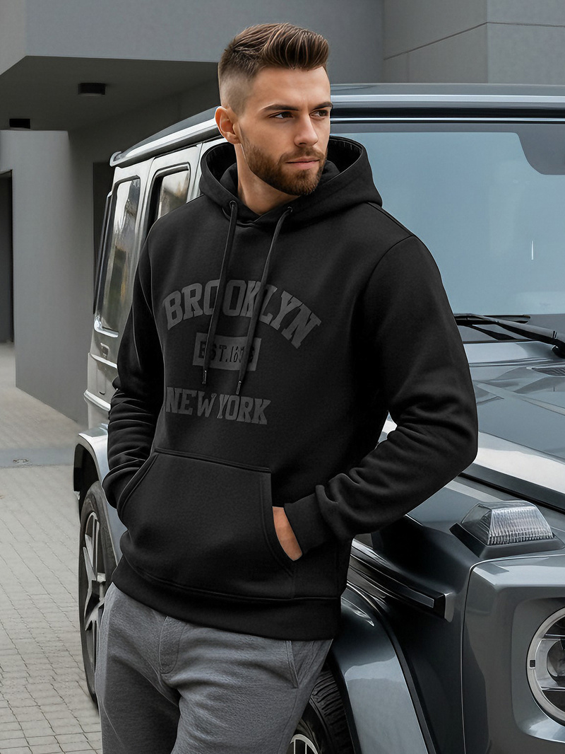 Vīriešu džemperis ar kapuci melna OZONEE JS/8B1969/3