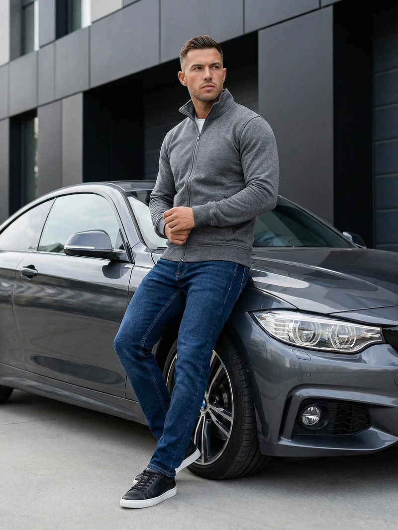 Vīriešu džemperis ar rāvējslēdzēju tumši pelēks OZONEE JS/2002Z