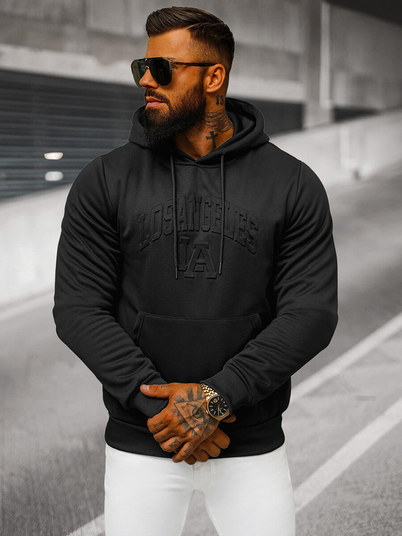 Vīriešu džemperis ar kapuci melna OZONEE JS/27B6511/3