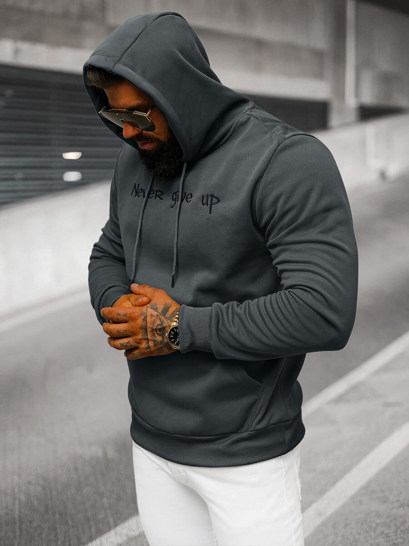 Vīriešu džemperis ar kapuci grafīta OZONEE JS/27B6512/5