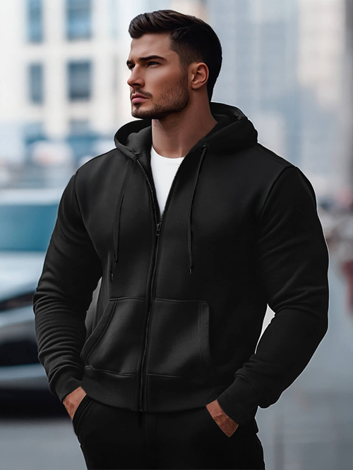 Vīriešu džemperis ar kapuci melns OZONEE JS/2008Z