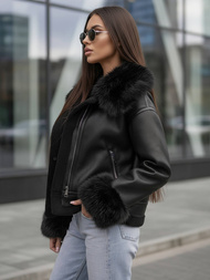 Sieviešu ādas jaka melna OZONEE JS/61M8505/392Z