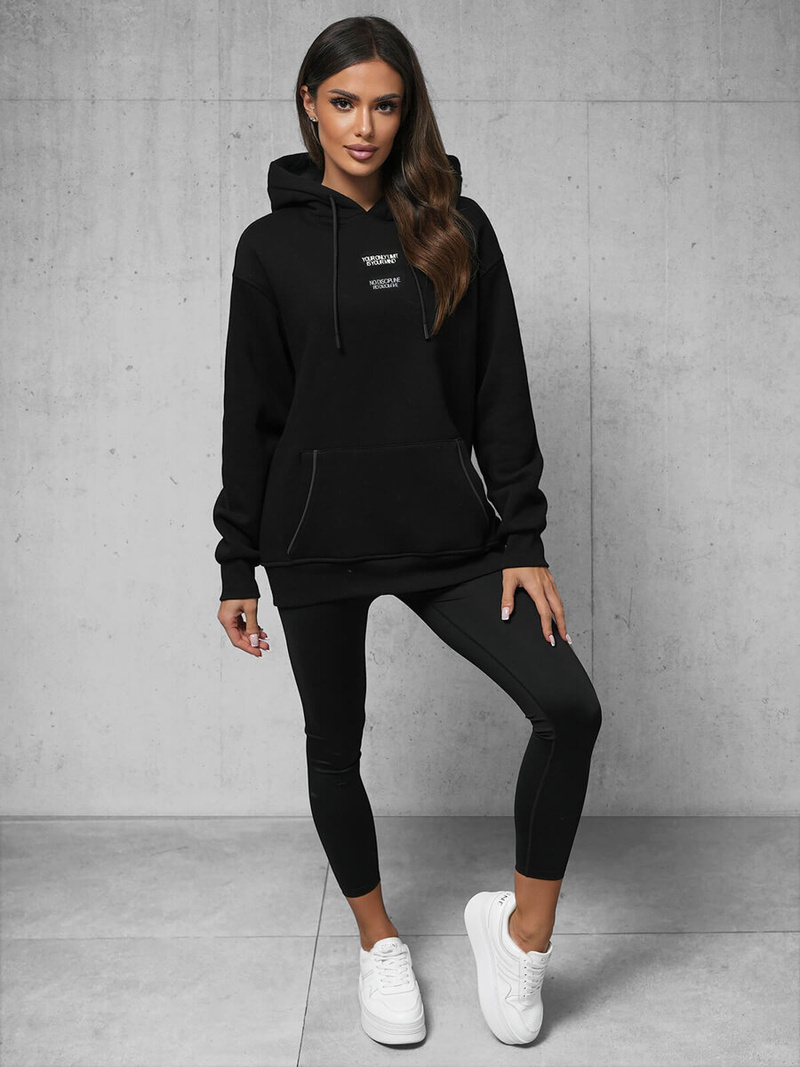 Džemperis ar kapuci melna OZONEE O/SWE23013