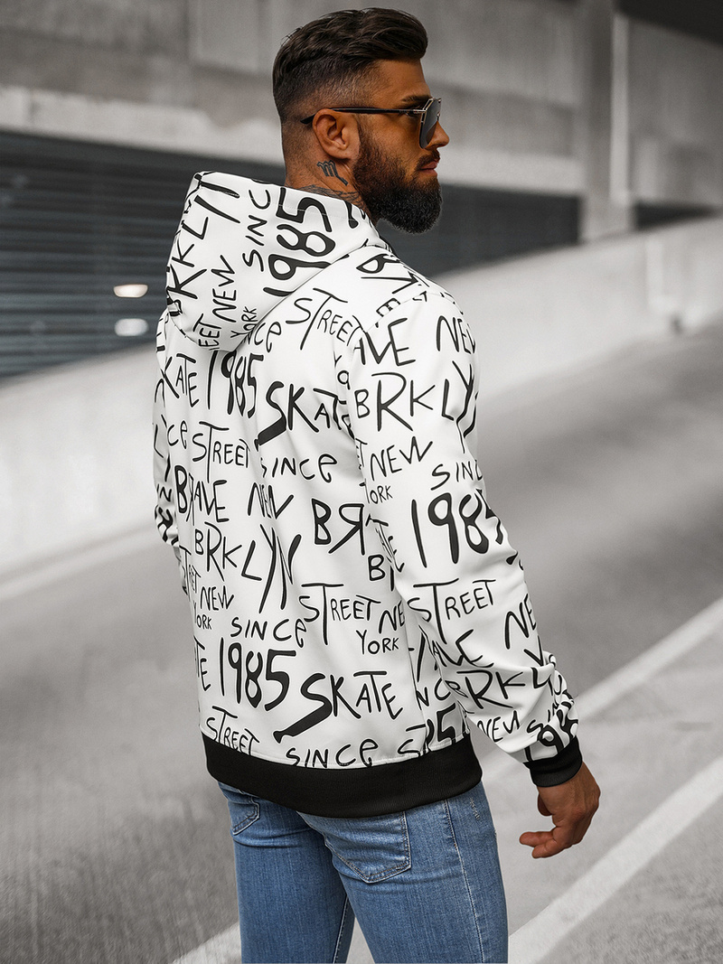 Vīriešu džemperis ar kapuci balta OZONEE JS/8B1175/1