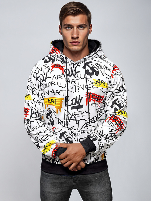 Vīriešu džemperis ar kapuci balta OZONEE JS/8B1251/1