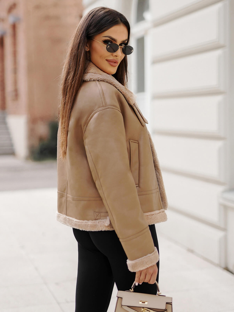 Sieviešu ādas jaka smilšu OZONEE JS/11Z8176