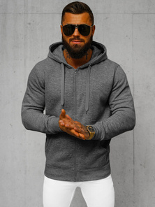 Vīriešu džemperis ar kapuci tumši pelēks OZONEE JS/2008Z