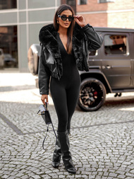 Sieviešu ādas jaka melna OZONEE JS/11Z8172