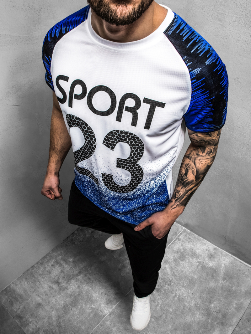 Vīriešu T-krekls balts-debesu zils OZONEE JS/KS2068Z