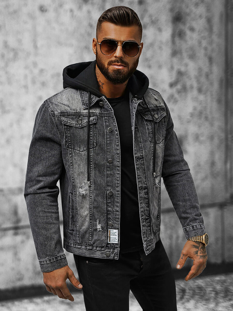 Vīriešu džinsu jaka melna OZONEE NB/MJ505NZ