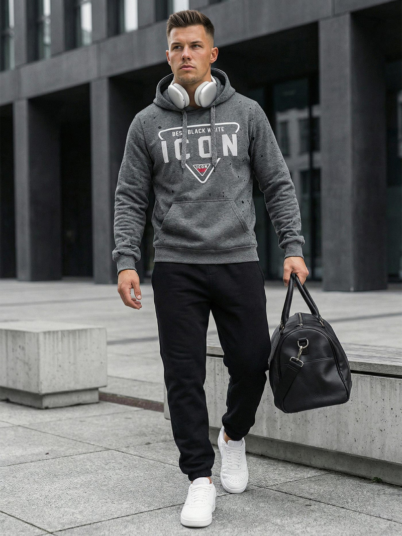 Vīriešu džemperis ar kapuci grafīta OZONEE JS/8B1737/5