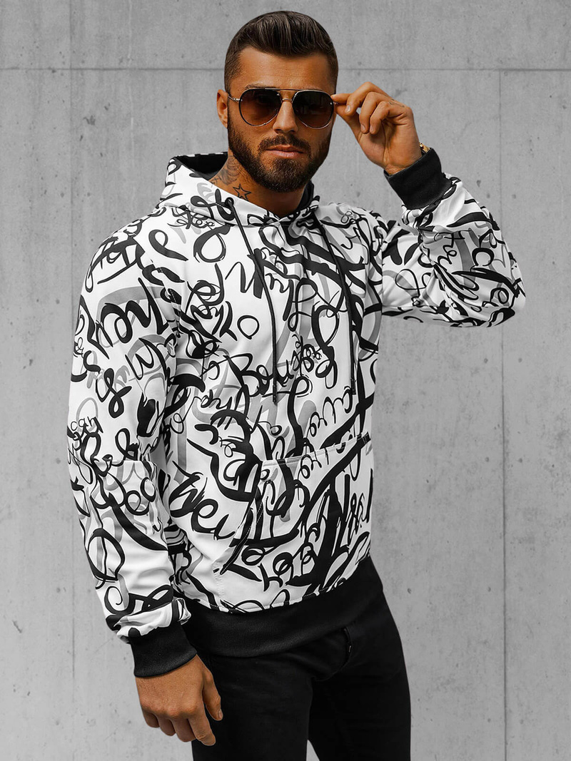 Vīriešu džemperis ar kapuci balta OZONEE JS/8B1153/1