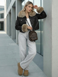 Sieviešu ādas jaka melni-smilšu OZONEE JS/61M8513/392B