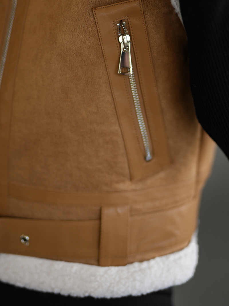 Sieviešu ādas veste camel OZONEE JS/11Z8238