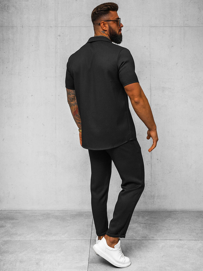 Vīriešu krekls ar īsām piedurknēm melns OZONEE O/Y971T