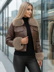 Sieviešu ādas jaka šokolāde OZONEE JS/61M8513/158