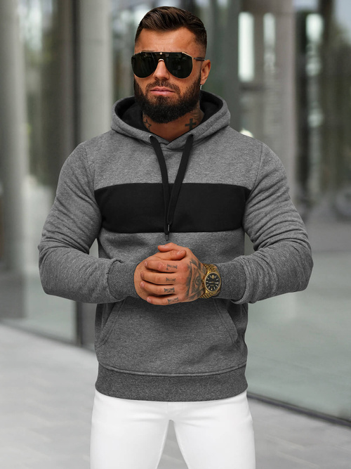 Vīriešu džemperis ar kapuci grafīta OZONEE JS/8B1315/5