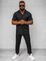 Vīriešu krekls ar īsām piedurknēm melns OZONEE O/Y971T