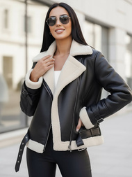 Sieviešu ādas jaka melni-balta OZONEE JS/11Z8177Z